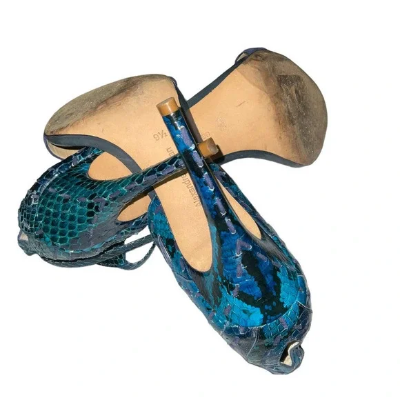 Alexandre Birman Python Ankle-Cutout Sandal Stiletto Heels Size: 9.5 Blue